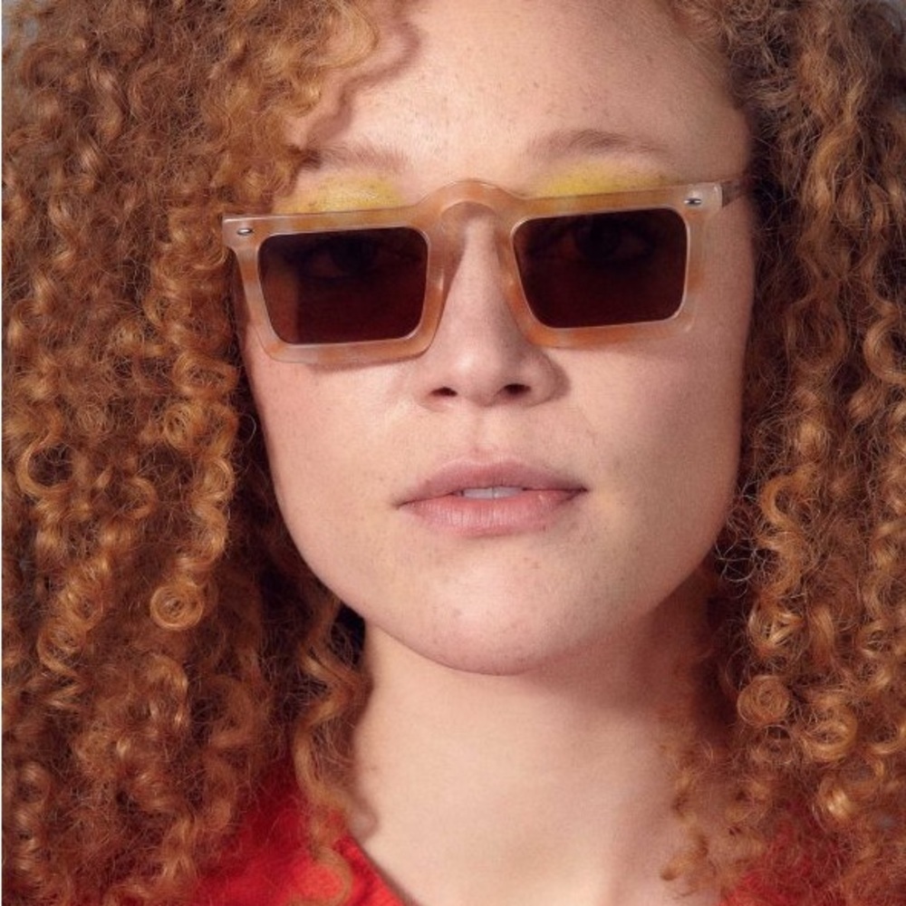 Man Repeller Square Unibrow Sunglasses in Peach